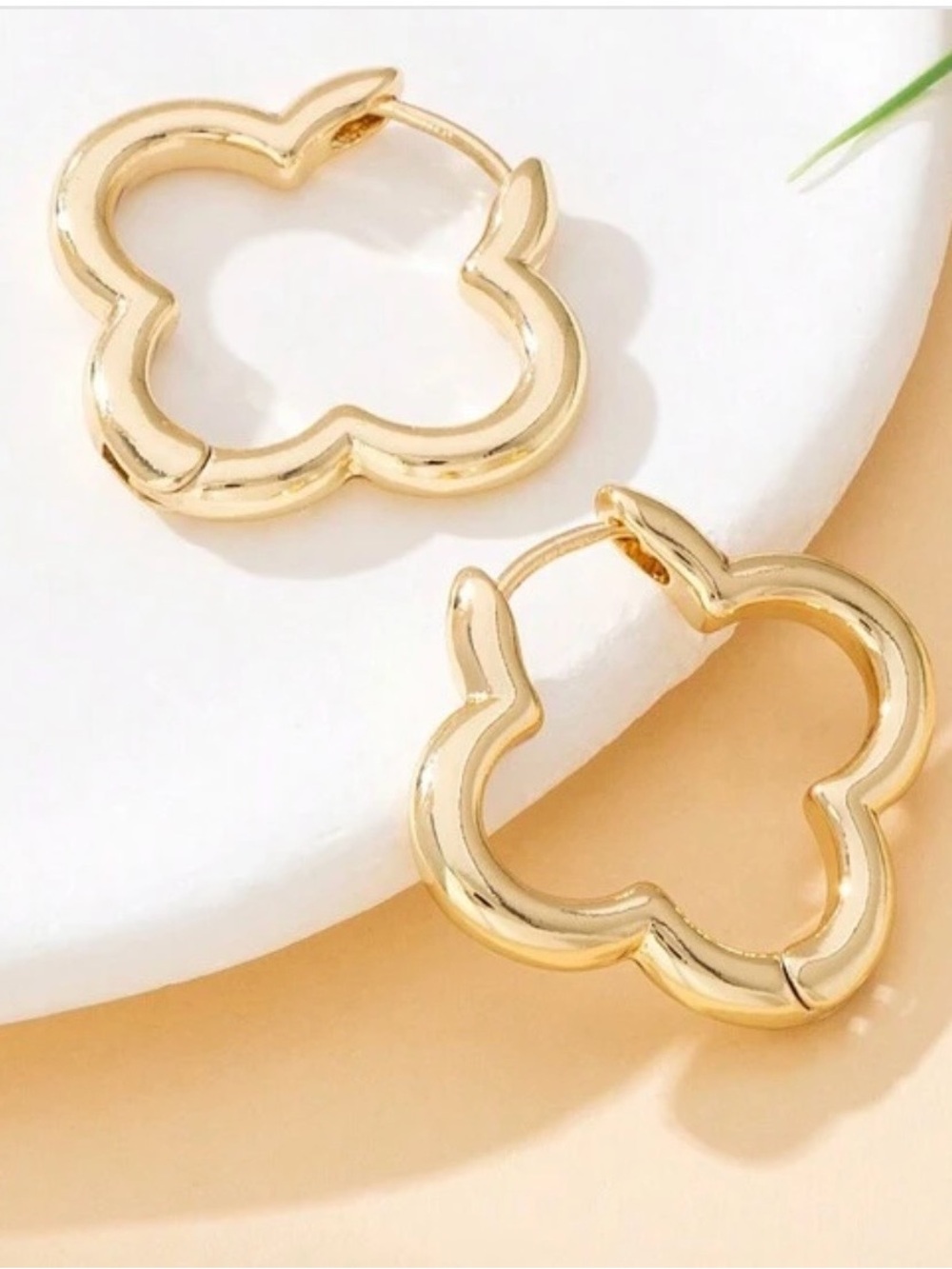 NWOT Gold Clover Hoop Earrings - Women Jewelry